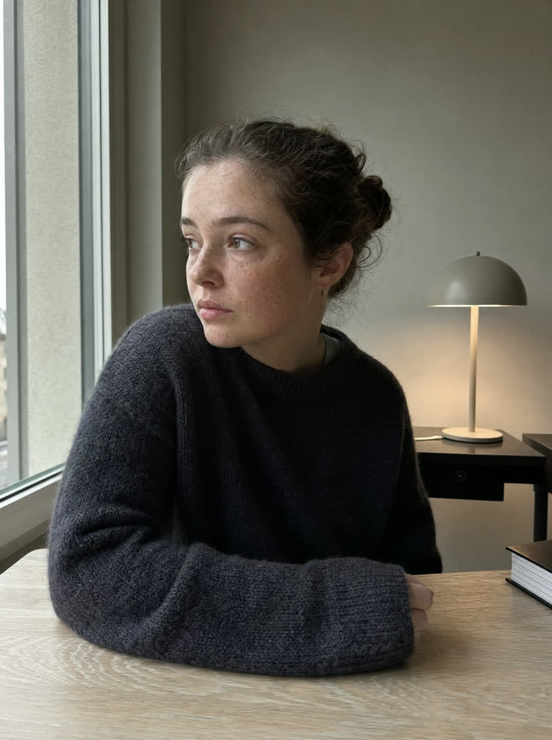 the original photo — grey window light, flat and even